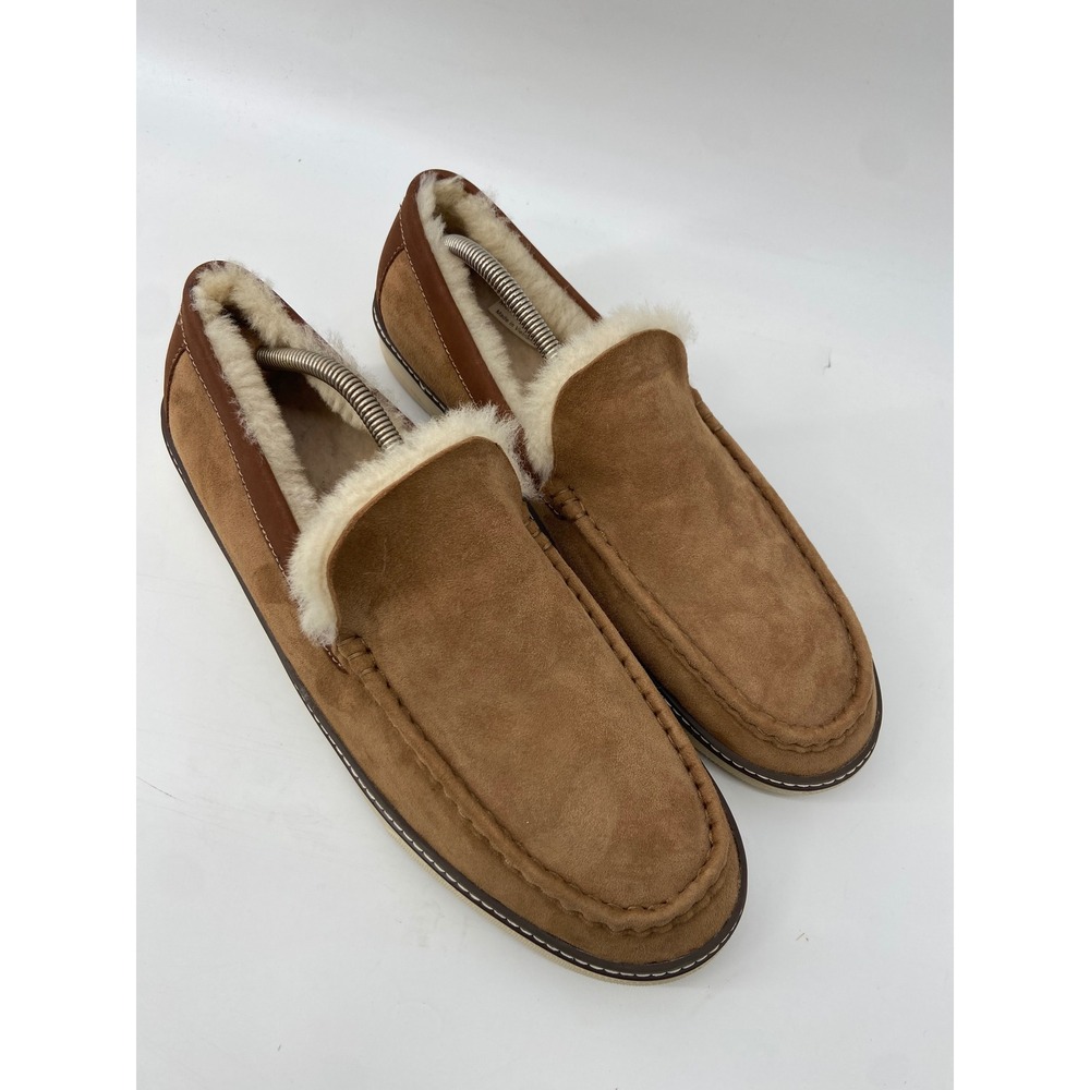 Johnston & Murphy Slippers Mens 12 Brown McGuffy Shearling Cozy Loafers Warm